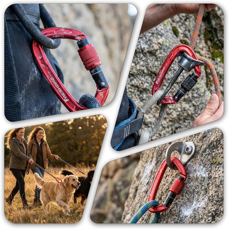 FresKaro 4inches 25kN-5621lbs Climbing Carabiners, UIAA CE Certified, Screw Lock, 7075 Aluminium, Lightweight, Rust Proof, for Mountaineering, Rappelling etc., Multi-Colors - Image 4